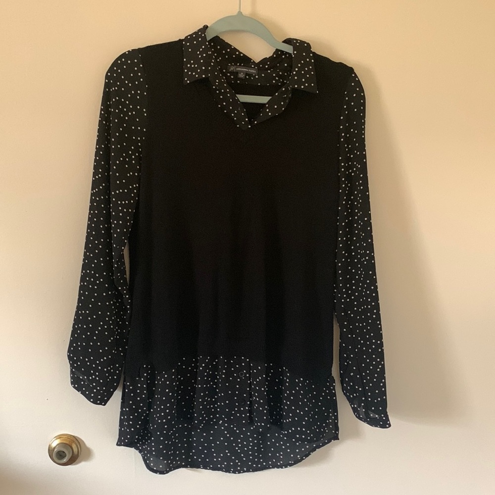 Collared black polka dot shirt with sweater vest never worn only washed.